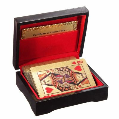 China Plastic Special Unusual Gift 24K Carat Gold Foil Plated Poker Playing Card With Wooden Box And Certificates Traditional Edition for sale