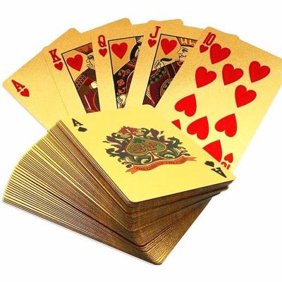 China Plastic Durable Waterproof Plastic Playing Poker Cards 24K Playing Cards Poker Table Games Gifts US Dollar Gold Foil Plated Style 24K Euro for sale