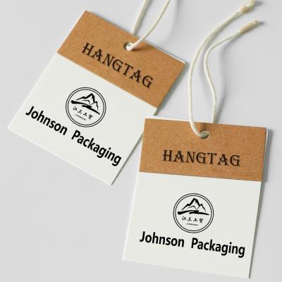 China Recycled Materials Design Custom Printing Name Logo Paper Garment Hangtag Labels Clothing Hang Tags With String for sale