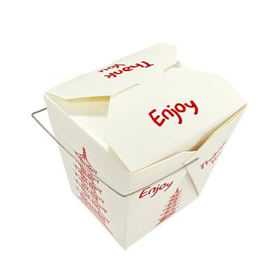 China Craft Paper Recyclable Disposable White Curry Rice Noodle Cookie Cake Salad Box With Handle Quick Meal Boxes for sale