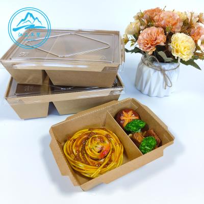 China Recyclable Disposable Tableware Bento Lunch Sandwich Fast Takeaway Packaging Brown Kraft Paper Food Box With Clear Window For Salad for sale