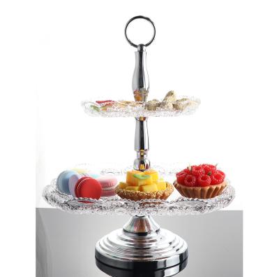 China Sustainable 2 layers Luxury crystal glass dessert plate double layers candy plate cupcake and fruit plate for sale