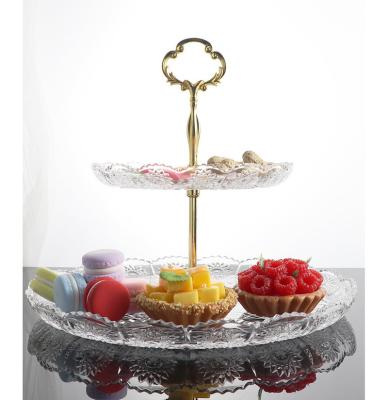 China Sustainable 2 layers morden Luxury crystal glass candy tray cupcake plate fruit plate set dessert plate for sale