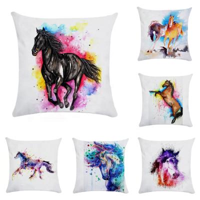 China Folded Colorful Horse Painting 3D Digital Printed Cushion Covers Pillow Covers for sale