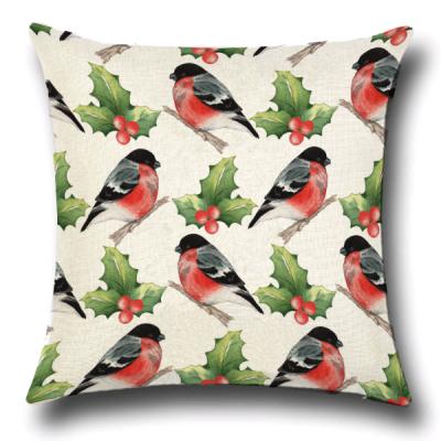 China Christmas Deer Bird Cotton Cushion Cover 18*18 Inch Folded Throw Cushion Pillow Cover Canvas Deer Printing Cushion Covers for sale