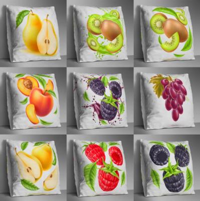 China Custom Printing Folded Cushion Covers Fruit Handpainting Sofa Bed Double Sides Printing Pillow Cover Square Velvet Cushion Covers for sale