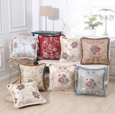 China 100% Polyester Satin Colorful Pillowcases Embroidery Pillow Cases Cushion Cover Luxury Decorative Floral Jacquard Cover Viable for sale