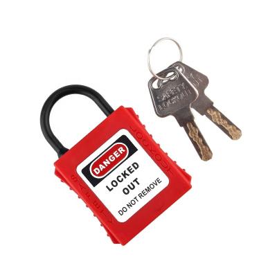 China Nylon PA Insulated Isolation Security Padlock With Master Key With 4*25MM Nylon Shackle For Industrial Lockout Tagout for sale