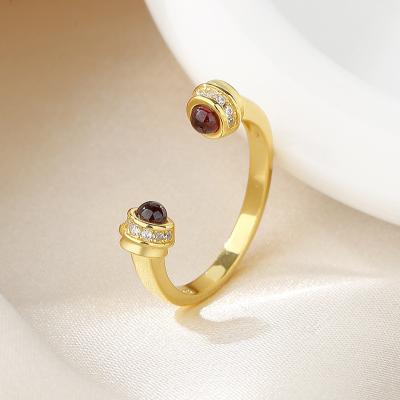 China Simple Vintage Style Light Garnet Ring Vintage Personalized Sterling Silver S925 Luxury Red Women's Ring for sale