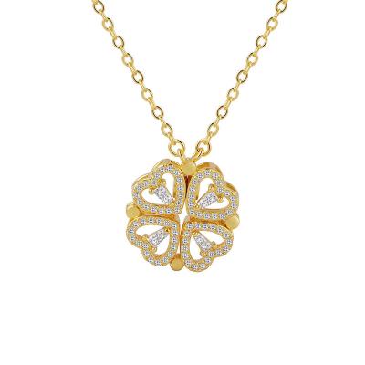 China Wholesale Personality Crystal Magnet Four Clover Leaf Fashion Jewelry Gold Plated Copper Necklace Lead Free Nickel Free Necklace For Women for sale