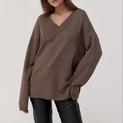 China Anti-pilling Winter 100% Wool Customized High Quality V-Neck Knitted Super Soft Cashmere Pullover Women's Sweater for sale