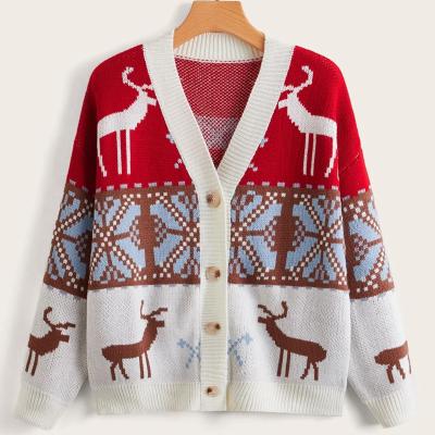 China Breathable Custom 2023 New Cotton Knitted Holiday Sweater Christmas Pattern Drop Shoulder Cardigan for sale