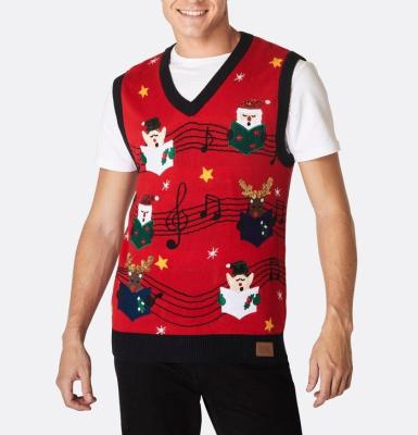 China Anti-wrinkle Custom High Quality Jacquard Knitted Holiday Sweater V-Neck Knitted Men's Christmas Vest for sale