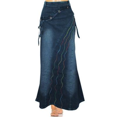 China Sustainable Vintage Women Jeans Long Skirt Gothic Fashion Women Casual Denim Skirt Back Slit  Elastic Pull on Slim Pleated Skirt for sale