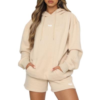 China QUICK DRY Trending Products 2022 New Arrivals 2 Pieces Women Short Set Apparel Hoodie Drawstring Fleece Cotton Equipment for sale