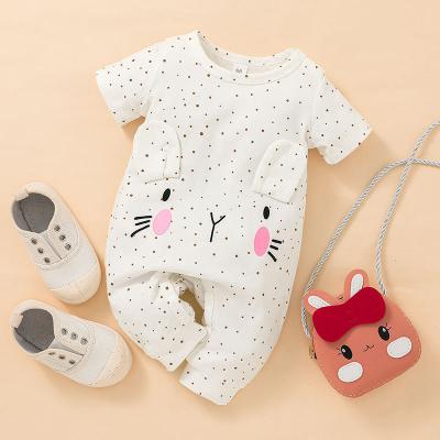 China 2022 Summer New Stitch Cute Short Sleeve Newborn Baby One Piece White Romper 95% Cotton for sale