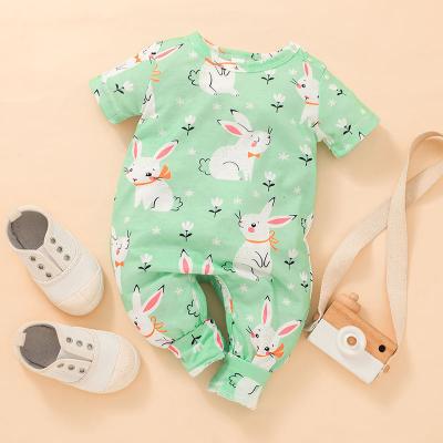 China 100% Cotton Toddler O-Neck Design Rabbit Printed Short Sleeve Girl and Boy Summer One Piece Romper for sale