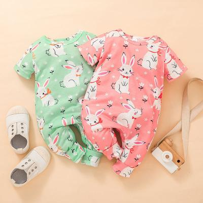 China 2022 New 100% Cotton Baby Rabbit Printed Short Sleeve One Piece Clothes For Boys And Girls Cute Romper for sale