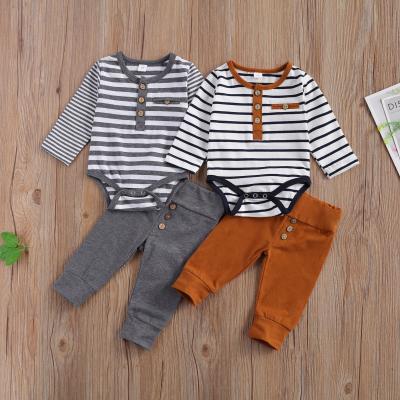 China 100% New Cotton CBL 243 Baby Romper Suit Spring Organic Striped Autumn Long and Sleeve Jacket and Pants Two Piece Set for sale