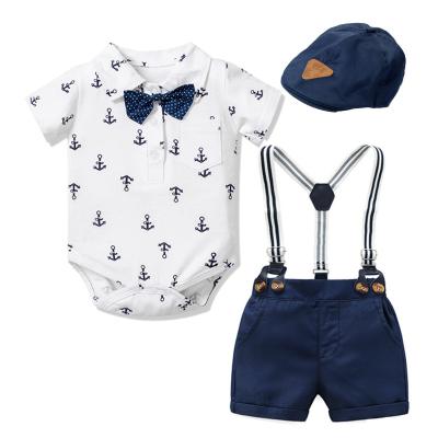 China 100% Organic Cotton CLS 8047 Printed Overalls Boy Short Sleeve Suspenders New Summer Suit Baby Boy Gentleman Suit+Hat Suit for sale