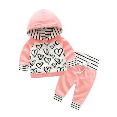 China CLW S780 New Spring And Autumn Girls Casual Hoodie Striped Love Flower Girls And Children Both Hooded Sets for sale