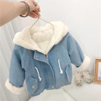 China CQQB16 New Breathable Children's Winter Plush Thickened Denim Imitation Rabbit Hair Girls Faux Fur Hood Warm Coat for sale