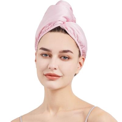 China QUICK DRYING Super Absorbent 100% Natural Silk Hair Dryer Hat Quick Dry Wrapped Hair Turban Hat for sale