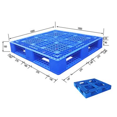 China 1000X1000X150mm Perimeter Back Full HDPE Single Faced Blue Plastic Pallet for sale