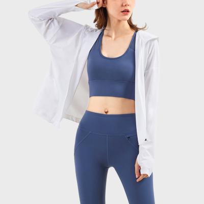 China Breathable No Ironing Hooded Fitness Clothing Women Jacket Casual Loose Breathable Sports Skin Clothes Eu Size Running Sportswear for sale