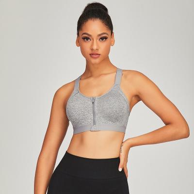 China Cross Front Zipper Beauty Yoga Sports Women Workout Bra High Strength Underwear Large Size One Piece Breathable Back Strappy Sports Bra for sale