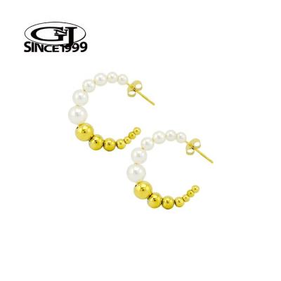 China Classy Earring New Fashion C-Shape Gold and White Beads Stainless Surgical Steel GNJ Custom Packaging Barcode Body Jewelry for sale