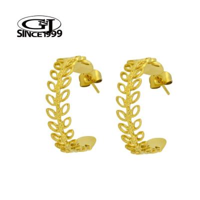 China Classy Gold Earring Roman Wreath Leaf Open Hoop  Stainless Surgical Steel GNJ Custom Packaging Barcode Body Jewelry for sale