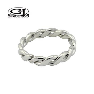 China Classy Silver Ring tasteful Stylish Braided Twisted Ring Stainless Steel GNJ Custom Packaging Barcode Body Jewelry for sale