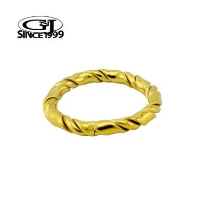 China Elegant Gold Ring Polished Minimalist Twisted Eternity Ring Stainless Steel GNJ Custom Packaging Barcode Body Jewelry for sale