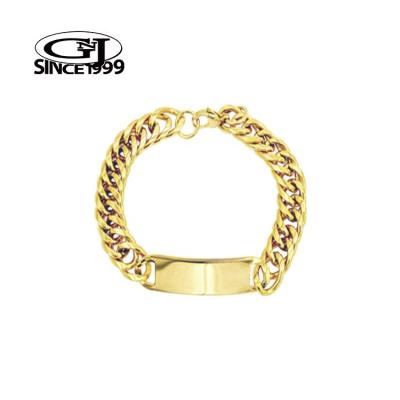 China Hip Hop Gold Bracelet Powerful Bold Cuban Link with DogTag Stainless Steel GNJ Custom Packaging Barcode Body Jewelry Chain for sale