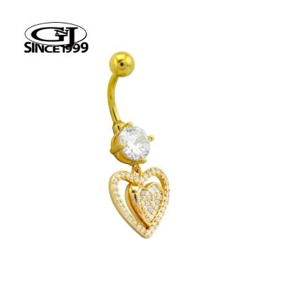 China Cute Belly Piercing Beautiful Alluring 1 part CZ 1 Heart with Multiple CZ stones 316L Surgical Steel GNJ MANUFACTURING Body Jewelry for sale