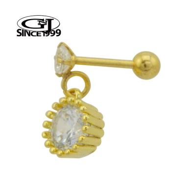 China TRENDY Gold Cartilage Piercing Old Money Aesthetic Elaborate Design CZ Crystal 316L Surgical Steel GNJ MANUFACTURING Body Jewelry for sale