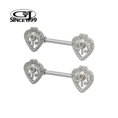 China TRENDY Nipple Piercing Royalty Intricate Heart with Key and Crystal 316L Surgical Steel GNJ MANUFACTURING Body Jewelry Barbell for sale