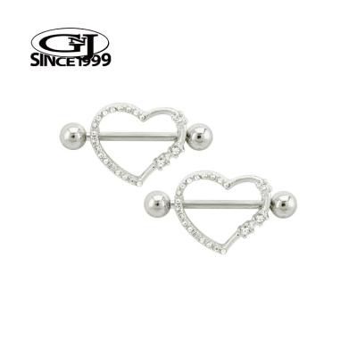 China TRENDY Silver Nipple Piercing Romantic Cute Big Heart with Multiple Crystal Stones 316L Surgical Steel GNJ MANUFACTURING Body Jewelry for sale