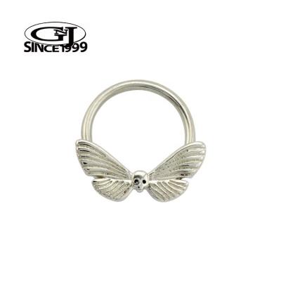 China Gothic Silver Hinged Ring Minimalist Statement Piece Skull with Wings 316L Surgical Steel GNJ MANUFACTURING Body Jewelry Septum Nose Pi for sale