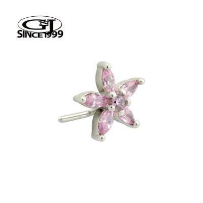 China CLASSIC Nose Piercing Strikingly Bold L-Bend CZ Flower with Silver Threading 316L Surgical Steel GNJ MANUFACTURING Body Jewelry for sale