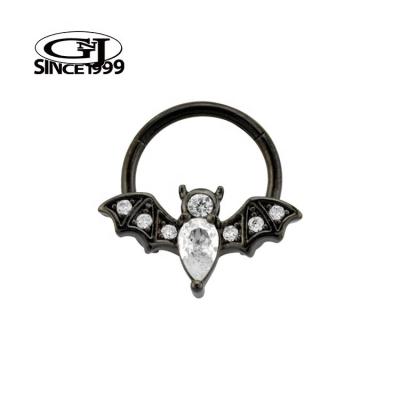 China TRENDY Black Hinged Ring Dark Mysterious Bat with Crystals 316L Surgical Steel GNJ MANUFACTURING Body Jewelry Septum Nose Piercing for sale