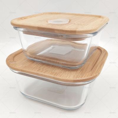 China Microwavable Borosilicate Food Bowl Glass With Lid Vent Glass Food Storage Containers Bamboo Glass Meal Prep for sale