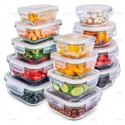 China Freshness Preservation Glass Lunch Box Microwave Safe Meal Prep Containers Glass Set Storage With Airtight Lid for sale