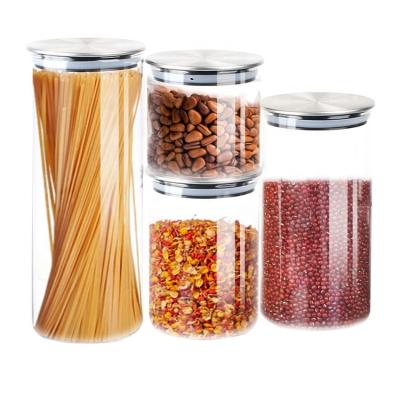 China Freshness Preservation Glass Kitchen Borosilicate Glass Heat Resistant Jar With Lid Storage Stainless Steel Jar Bottles Kitchen Food Containers for sale