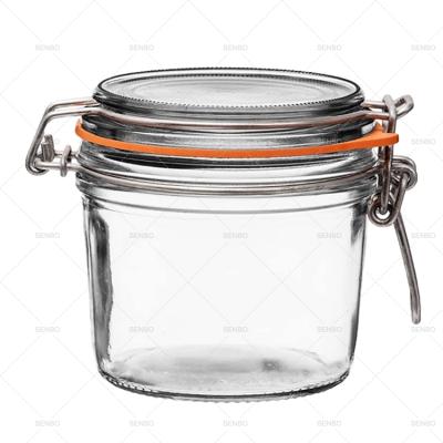 China 12oz Bullet Loop Pet Viable Seal Glass Jars With Metal Hinged Clip Lids Mason Jar for sale