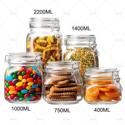 China Sustainable Glass Storage Jars With Clip Lids Kitchen Glass Canisters Glass Jars Containers For Flour for sale