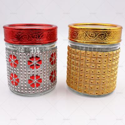 China Open Window Lid Decoration 350ml Glass Saffron Jar Packaging With Lid And Decoration for sale