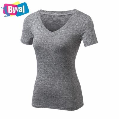 China Wholesale High Quality Anti Wrinkle Women's Deep V Neck Short Sleeve T-Shirts Designs Sport Gym Custom Tees For Women for sale