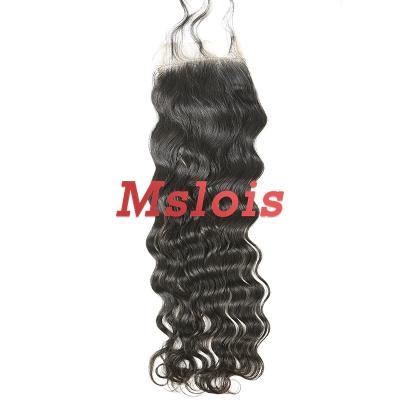 China Mslois Hot Selling HD Indian Wave Healthy Natural Luster Hair 4*4 Lace Closure Swiss Natural Color for sale